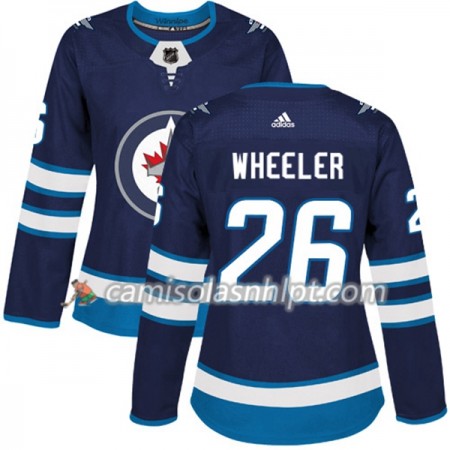 Camisola Winnipeg Jets Blake Wheeler 26 Adidas 2017-2018 Navy Azul Authentic - Mulher